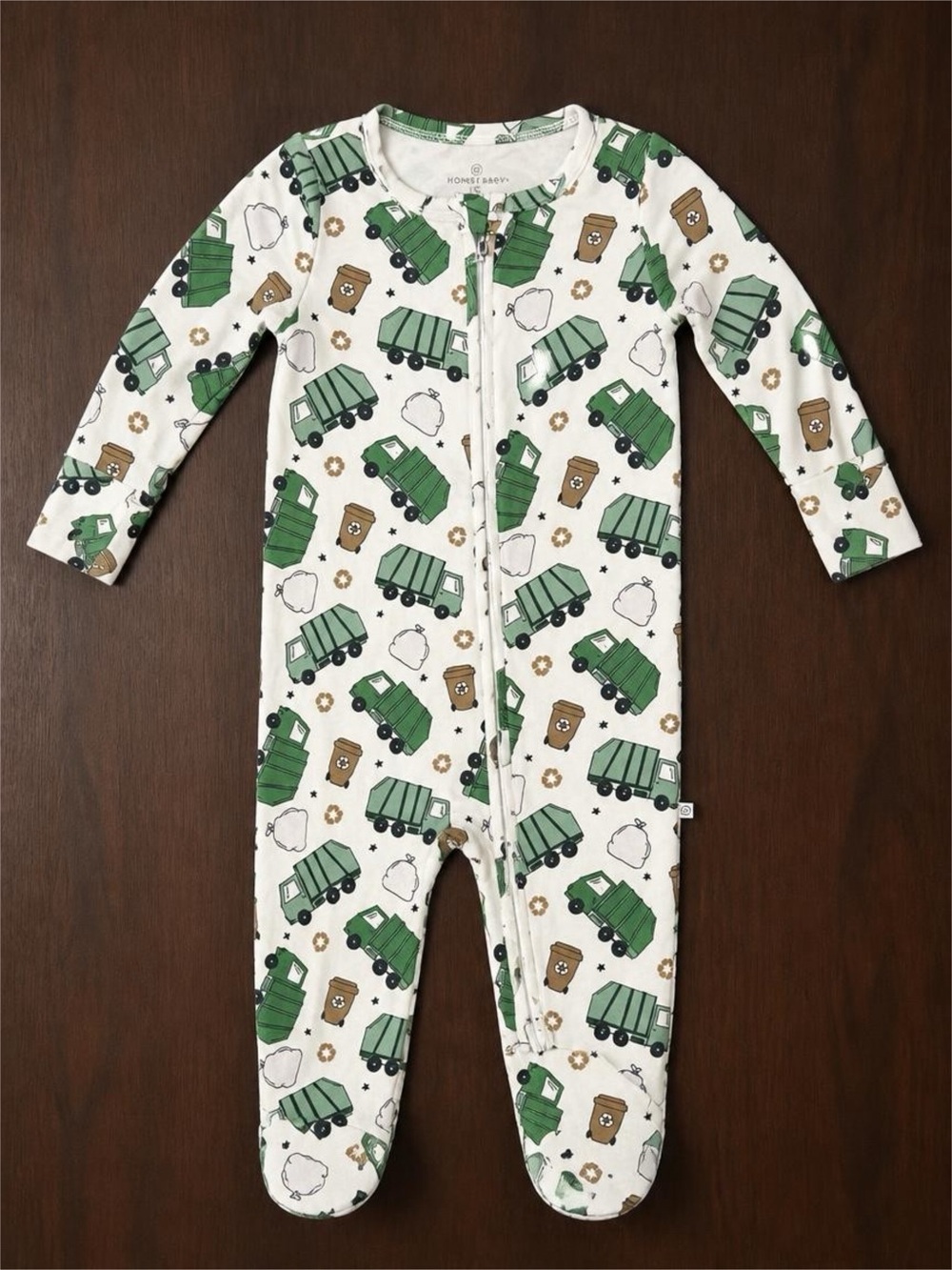 Caden Lane Baby 6-12M Bamboo Garbage Truck Recycling Footed Zipper Pajamas